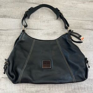 Dooney & Bourke Black Leather Hobo Shoulder Bag with Contrast Stitching